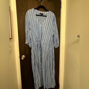 Lane Bryant Light Blue Striped Long Sleeve Dress
